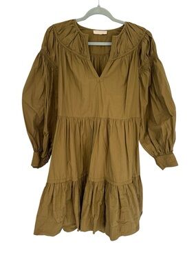 Ulla Johnson Olive Green Cotton Tiered Dress size 6